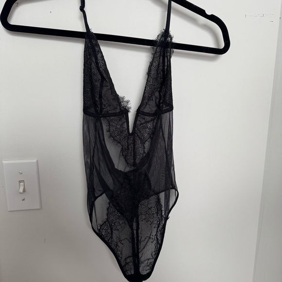 Victoria secret Black Lace Bodysuit teddy mesh lace whimsygoth luxury S - Picture 4 of 6